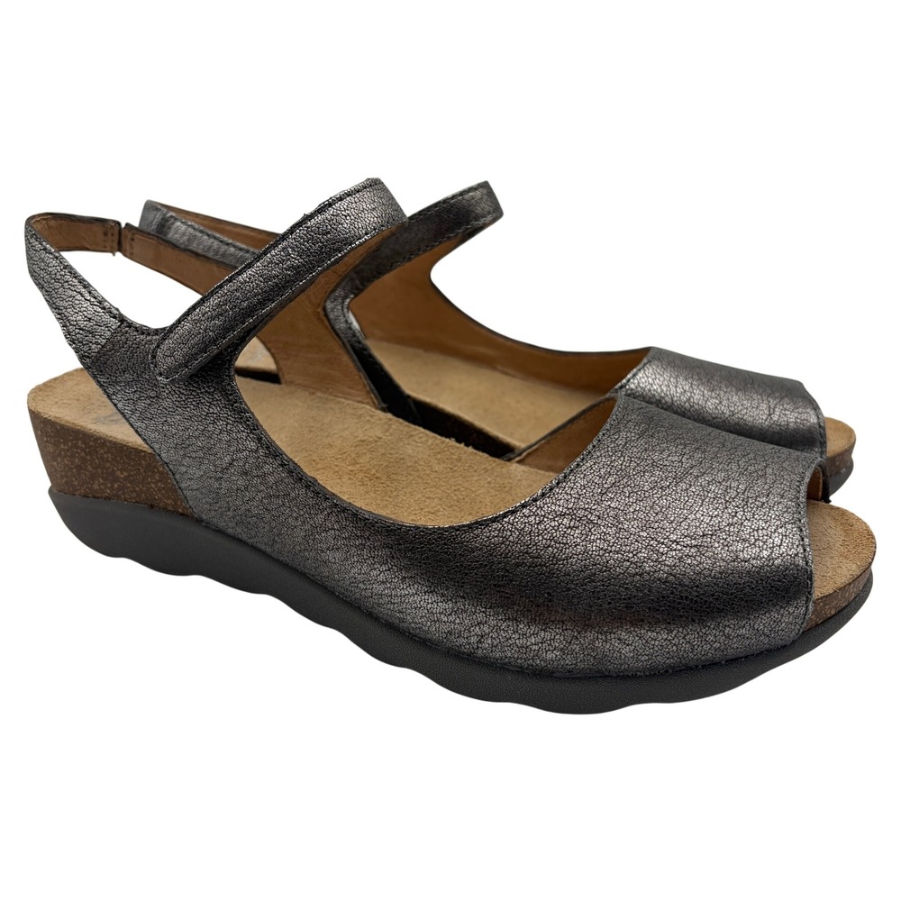 Dansko Marcy Pewter Metallic Leather Slingback Wedge Sandals Size 40 US 9.5-10